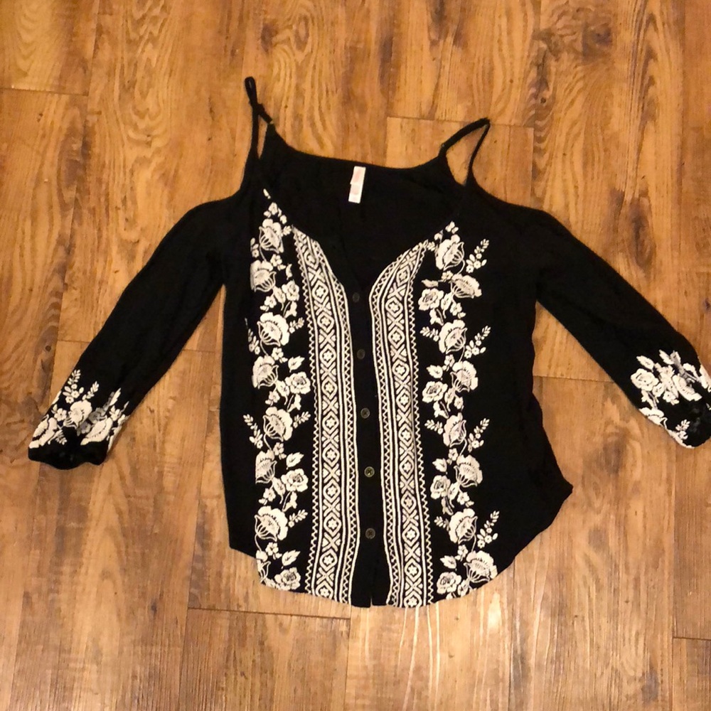 Cold shoulder full button up front cute shirt